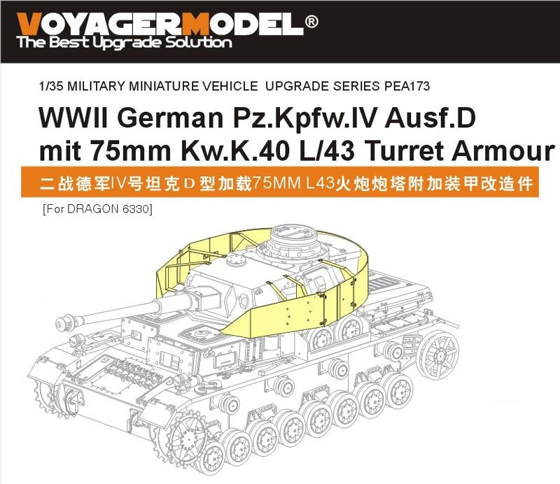 Voyager Model PEA173 WWII German Pz.Kpfw.IV Ausf.D mit 75mm Kw.K.40 L/43 Turret Armour (For DRAGON 6330) 1/35 – imagen 2