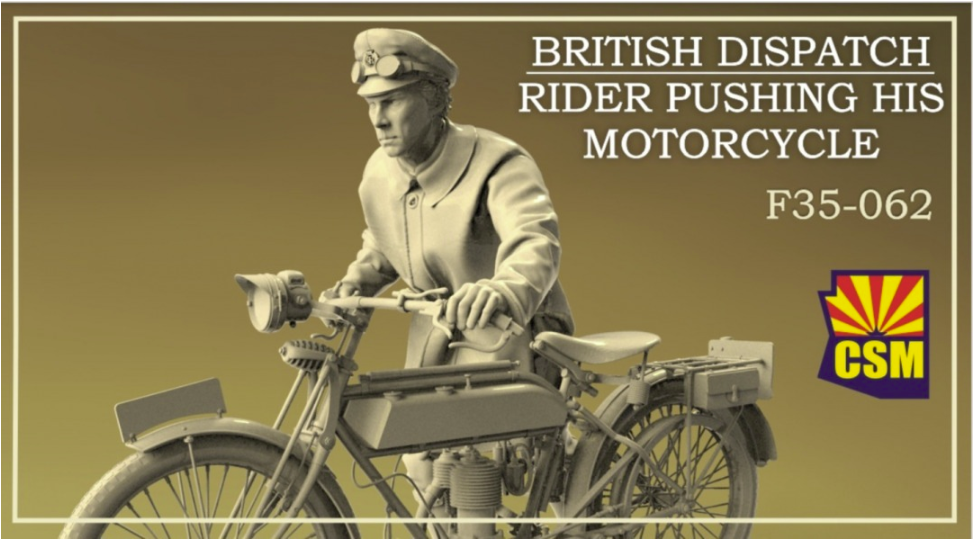 Copper State Models F35-062 Cavalier de liaison britannique poussant sa moto (moto non incluse) 1/35 