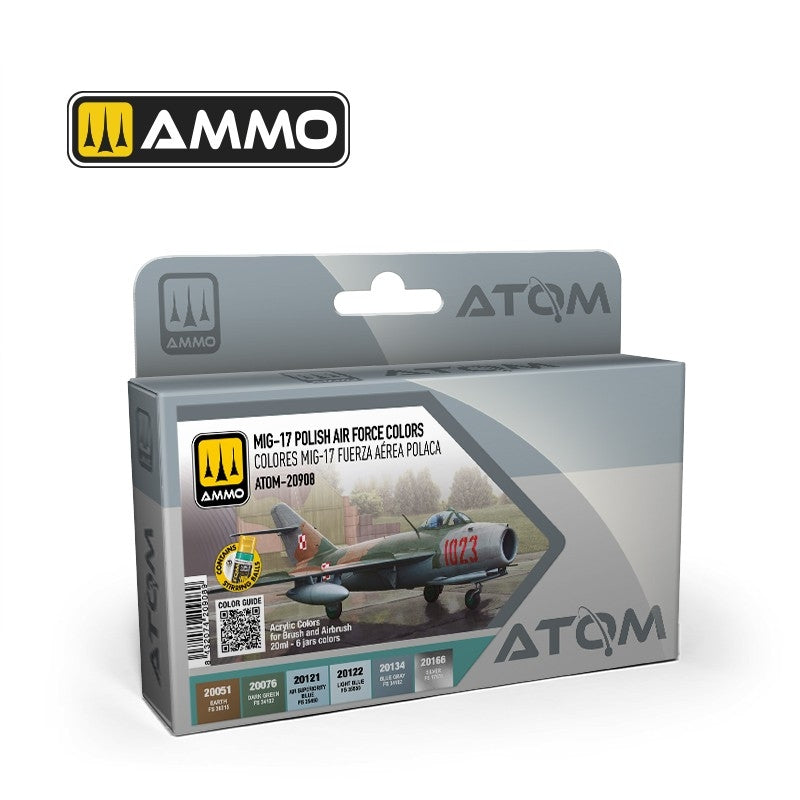 Munitions de Mig Jimenez 20908 ATOM MIG-17 Polish Air Force Colors Set 6x20ml
