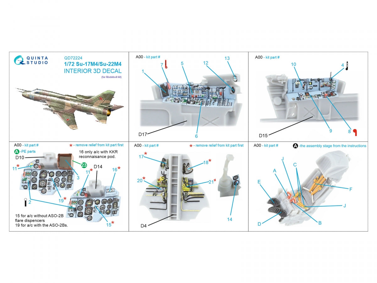Quinta Studio QD72224 Su-17M4/Su-22M4 3D-Printed &amp;amp; coloured Interior on decal paper (Modelsvit) 1/72 – Bild 2