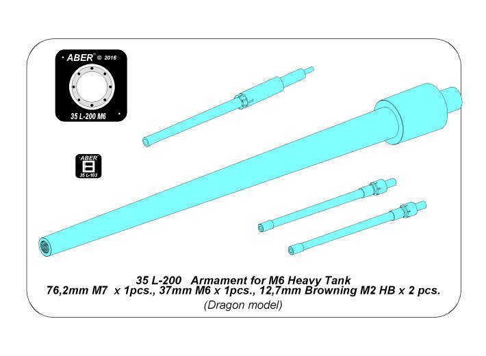 Armement Aber 35L-200 pour char lourd américain M6 : 1 canon M7 de 76,2 mm, 1 canon M6 de 37 mm ; 2 mitrailleuses Browning M2 HB de 12,7 mm (1/35) – image 6
