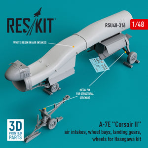 RESKIT RSU48-0316 A-7E &amp;quot;CORSAIR II&amp;quot; AIR INTAKES, WHEEL BAYS, LANDING GEARS, WHEELS FOR HASEGAWA KIT (3D PRINTED) 1/48