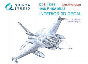 Quinta Studio QDS-48388 F-16A MLU 3D-Printed &amp;amp; coloured Interior on decal paper (Kinetic) (Small version) 1/48