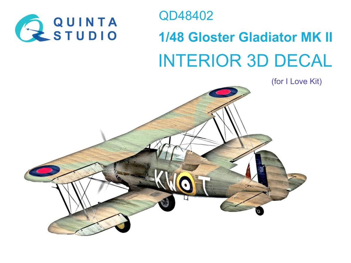 Quinta Studio QD48402 Gloster Gladiator MKII 3D-Printed & coloured Interior on decal paper (I Love Kit) 1/48