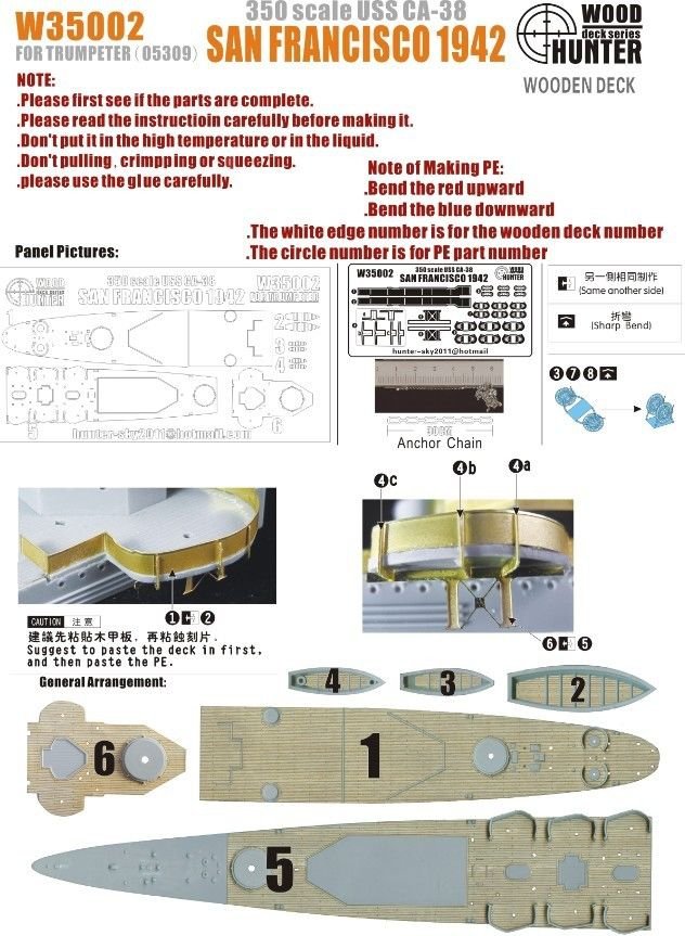 Maquette en bois Wood Hunter W35002 du pont de l'USS San Francisco 1942 pour Trumpeter au 1/350