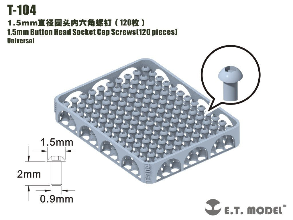 ET Model T-104 1.5mm Button Head Socket Cap Screws 120 pieces