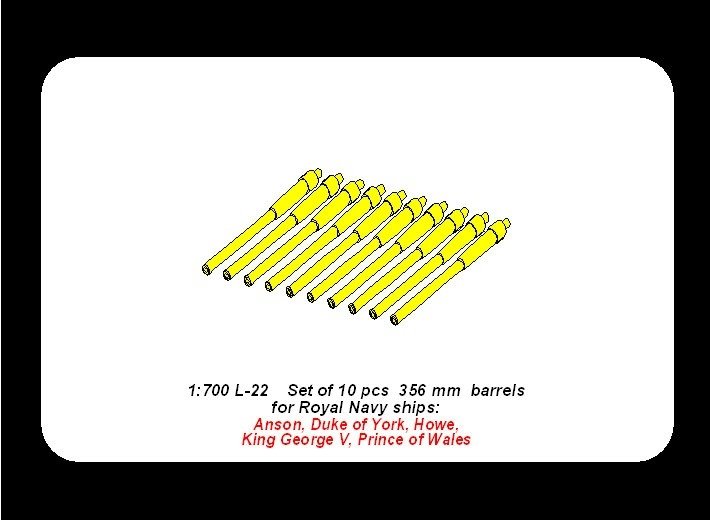 Aber 1/700L-22 Set of 10 pcs 356 mm barrels for Royal Navy King George V class battleships 1/700 – zdjęcie 2