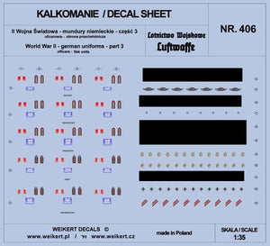 Weikert Decals DEC406 Mundury niemieckie - część 3 - luftwaffe - obrona przeciwlotnicza 1/35
