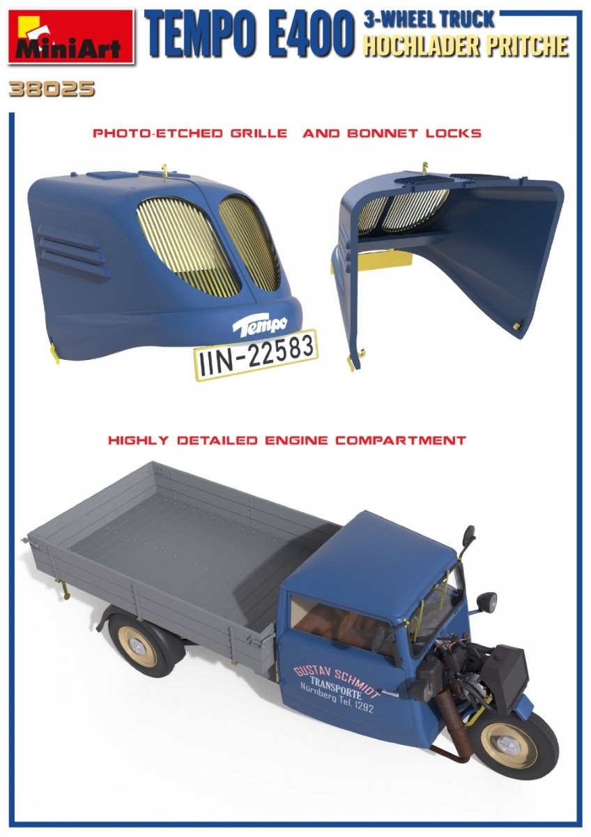 MiniArt 38025 TEMPO E400 HOCHLADER PRITSCHE 3-WHEEL TRUCK 1/35 – zdjęcie 5