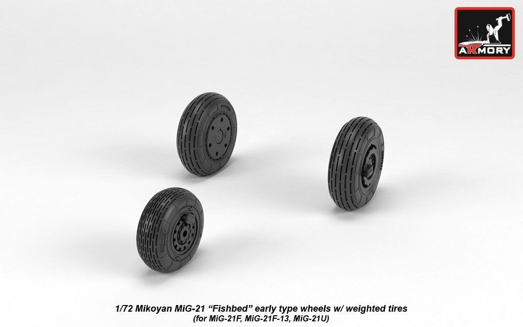 Armory Models AW72048 Mikoyan MiG-21 Fishbed wheels w/ weighted tires, early 1/72