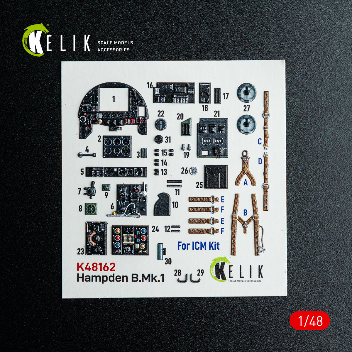 KELIK K48162 Hampden B.Mk.1 - interior 3D decals for ICM kit 1/48 – immagine 2