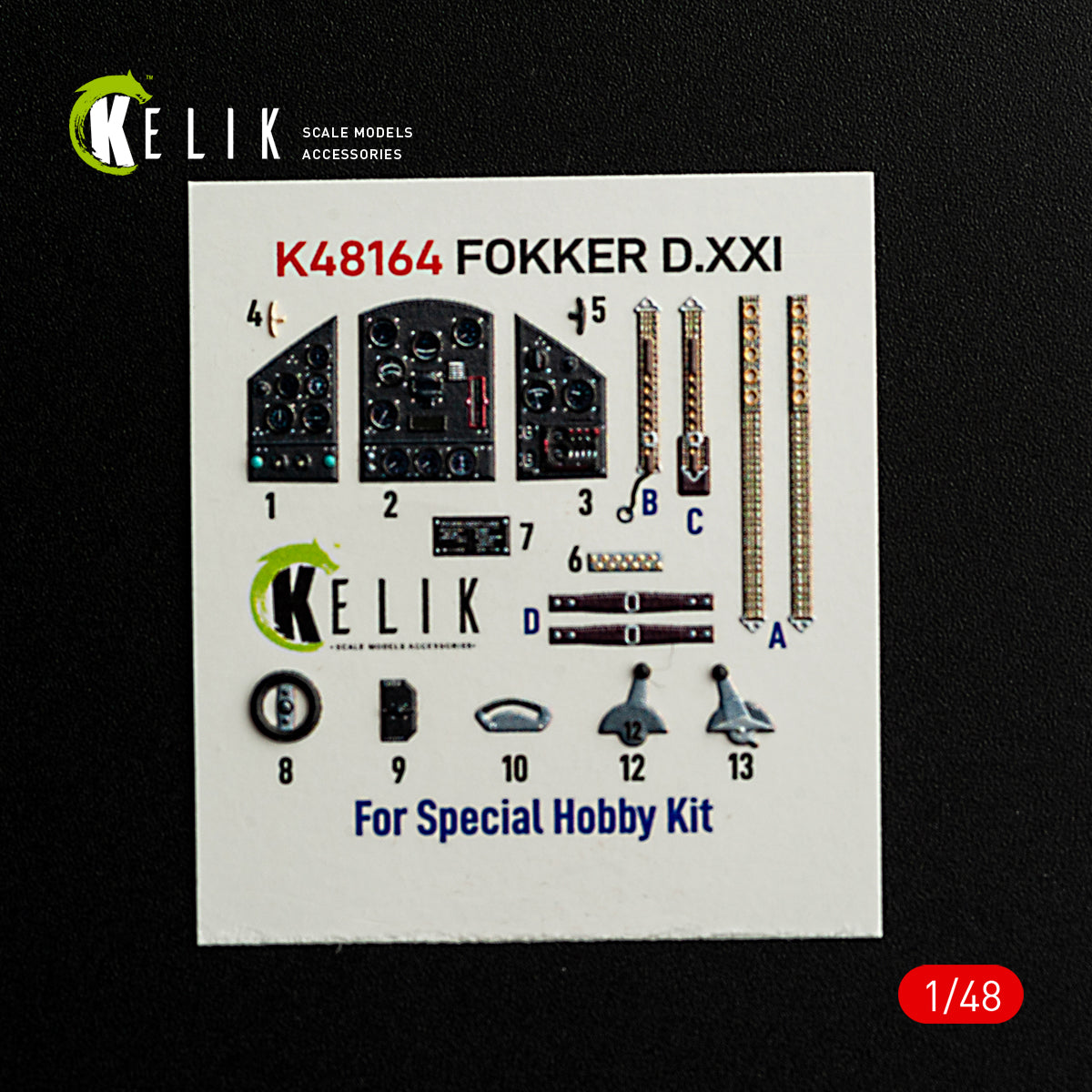 KELIK K48164 FOKKER D.XXI - interior 3D decals for Special Hobby kit 1/48 – imagen 2