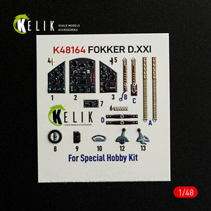 KELIK K48164 FOKKER D.XXI - interior 3D decals for Special Hobby kit 1/48 – imagen 2