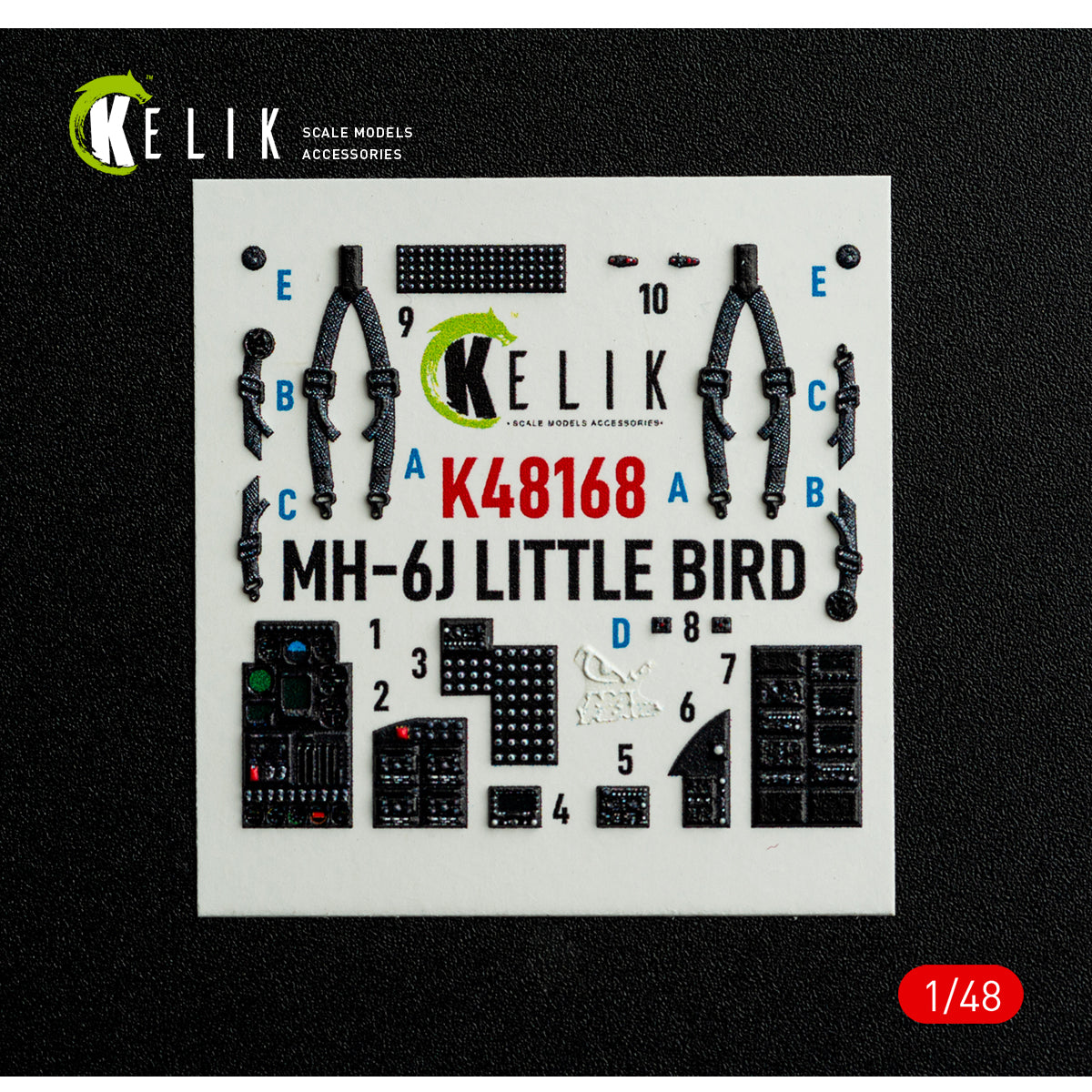 KELIK K48168 MH-61 Little Bird - interior 3D decals for ICM kit 1/48 – imagen 2
