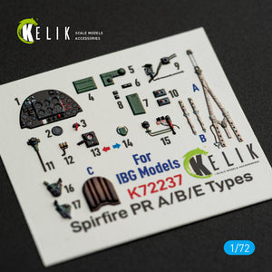 KELIK K72237 Spitfire PR A/B/E Types - interior 3D decals for IBG Models kit 1/72