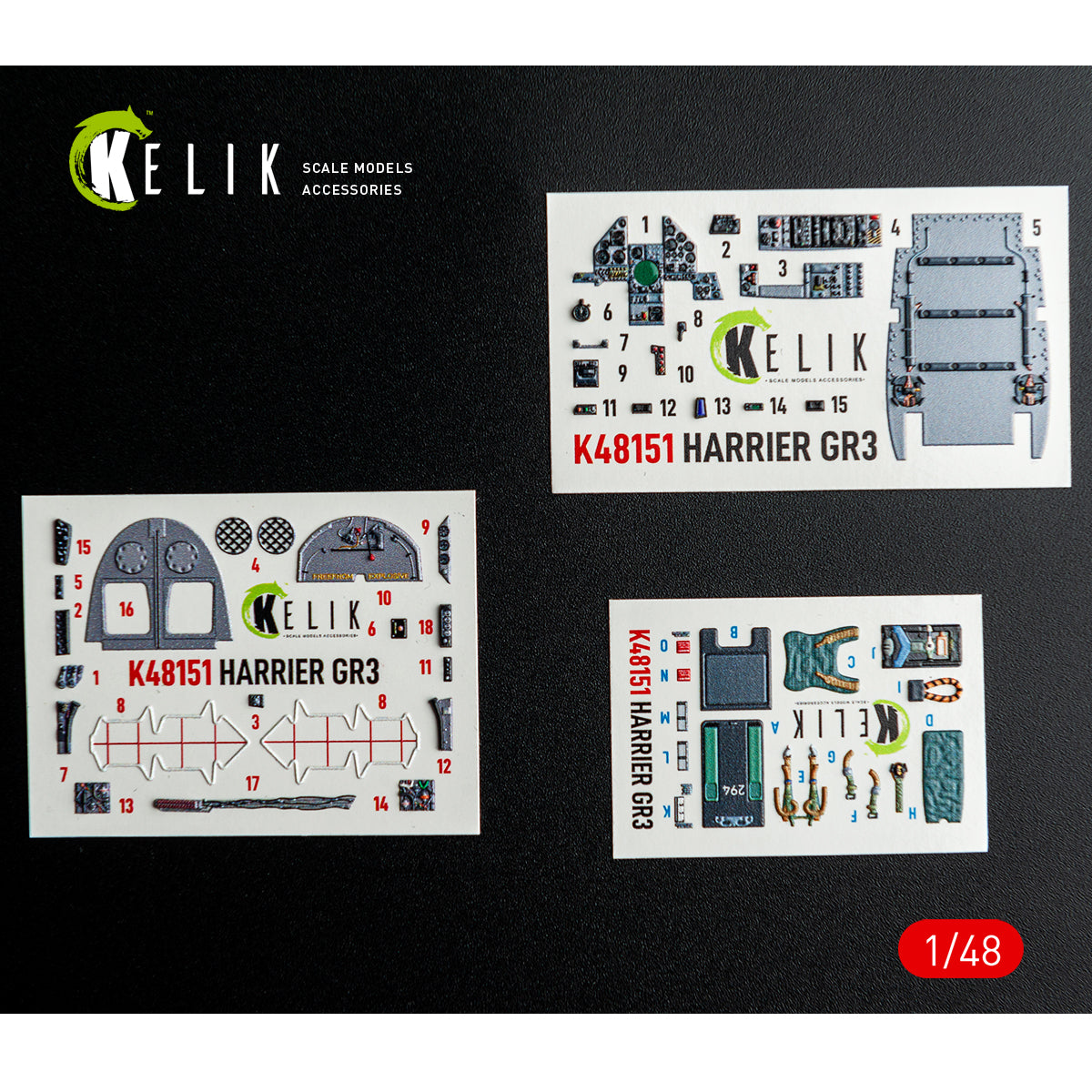 KELIK K48151 HARRIER GR3 - interior 3D decals for Kinetic kit 1/48