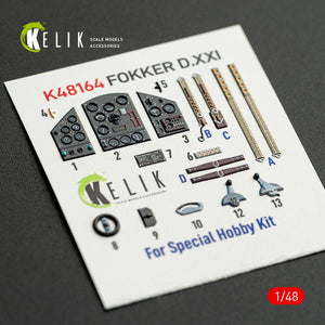 KELIK K48164 FOKKER D.XXI - interior 3D decals for Special Hobby kit 1/48