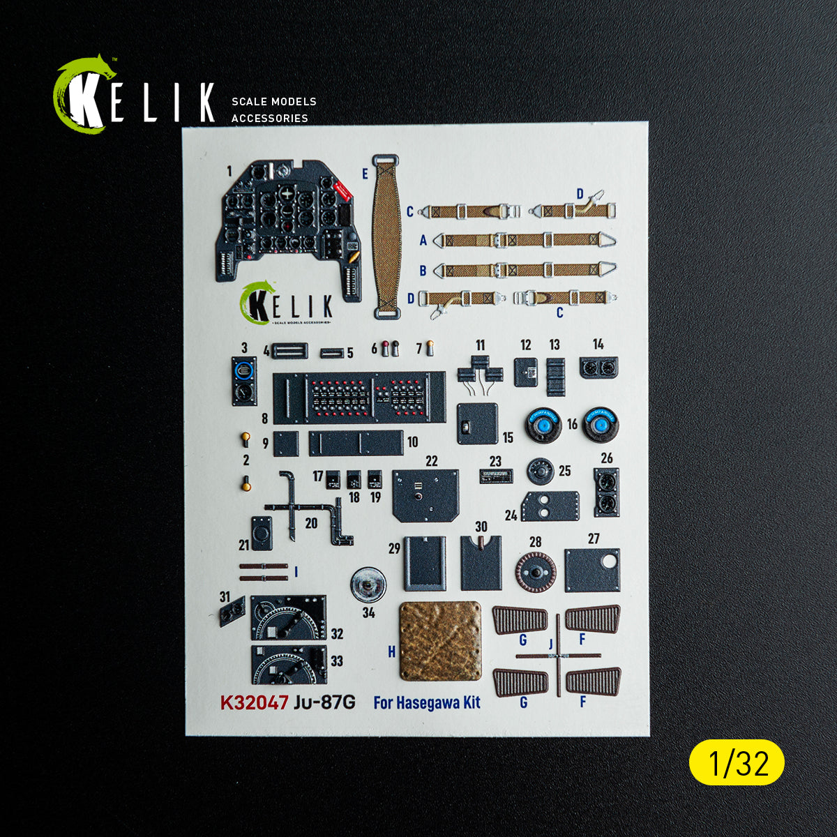 KELIK K32047 Ju-87G - interior 3D decals for Hasegawa kit 1/32 – imagen 2