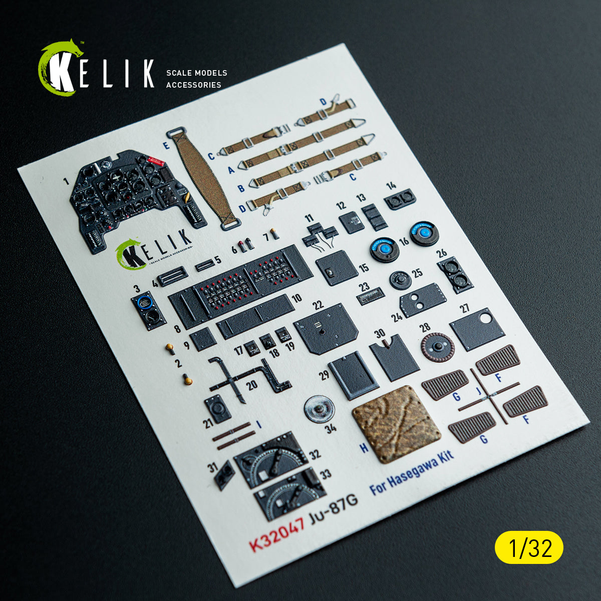 KELIK K32047 Ju-87G - interior 3D decals for Hasegawa kit 1/32
