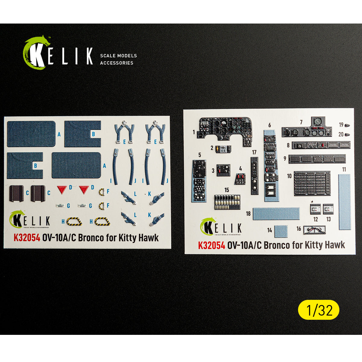 KELIK K32054 0V-10A/C Bronco - interior 3D decals for Kitty Hawk/Zimi models kit 1/32