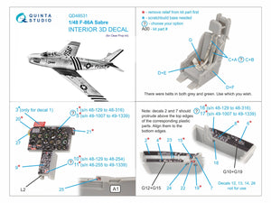 Quinta Studio QD48531 F-86A Sabre 3D-Printed &amp;amp; coloured Interior on decal paper (Clear Prop) 1/48 – imagen 3