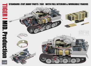 Rye Field Model 5100 TIGER I MID.Production STANDARD/CUT AWAY PARTS 2 IN 1 WITH FULL INTERIOR&amp;amp;WORKABLE TRACKS 1/35 – imagen 2