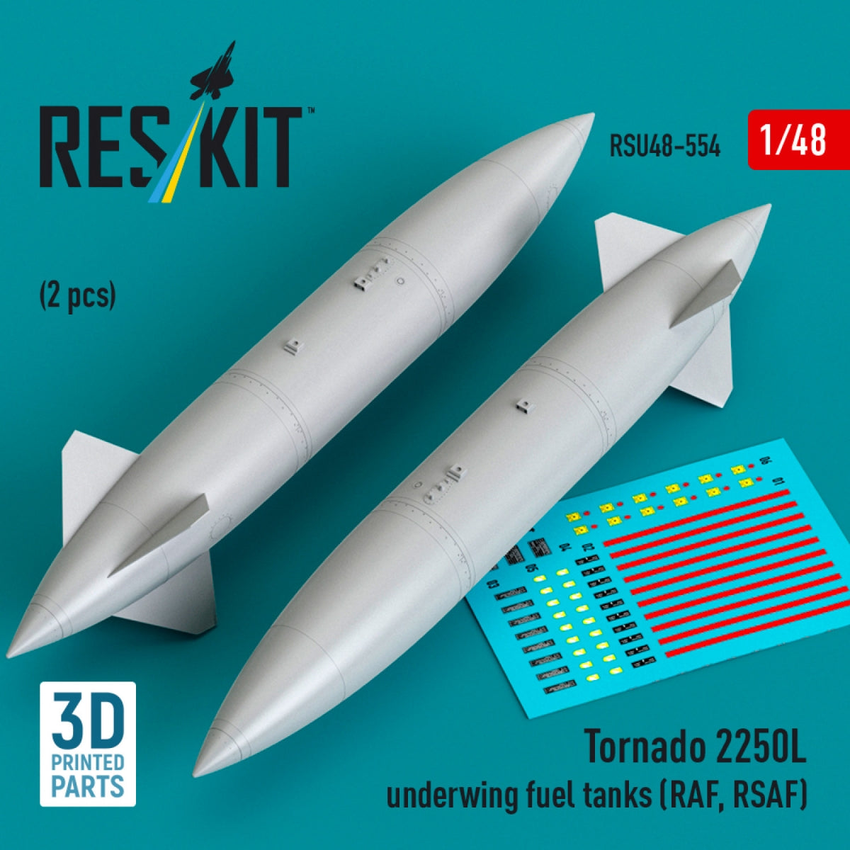 RESKIT RSU48-0554 Tornado 2250L underwing fuel tanks (RAF, RSAF) (2 pcs) (3D Printed) 1/48
