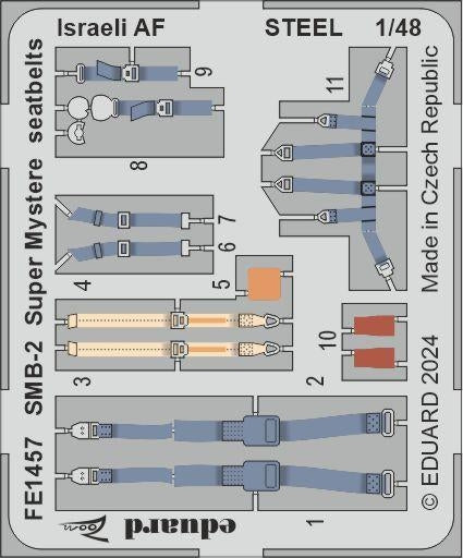 Ceintures de sécurité Eduard FE1457 SMB-2 Super Mystère, armée de l&amp;#39;air israélienne, acier, Special Hobby, échelle 1/48