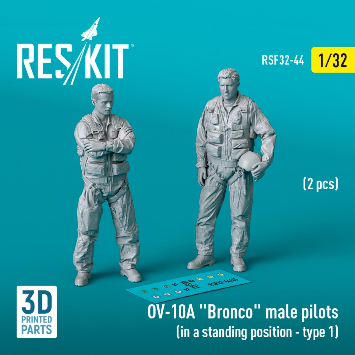 RESKIT RSF32-0044 OV-10A "Bronco" male pilots (in a standing position - type 1) (2 pcs) (3D Printed) 1/32