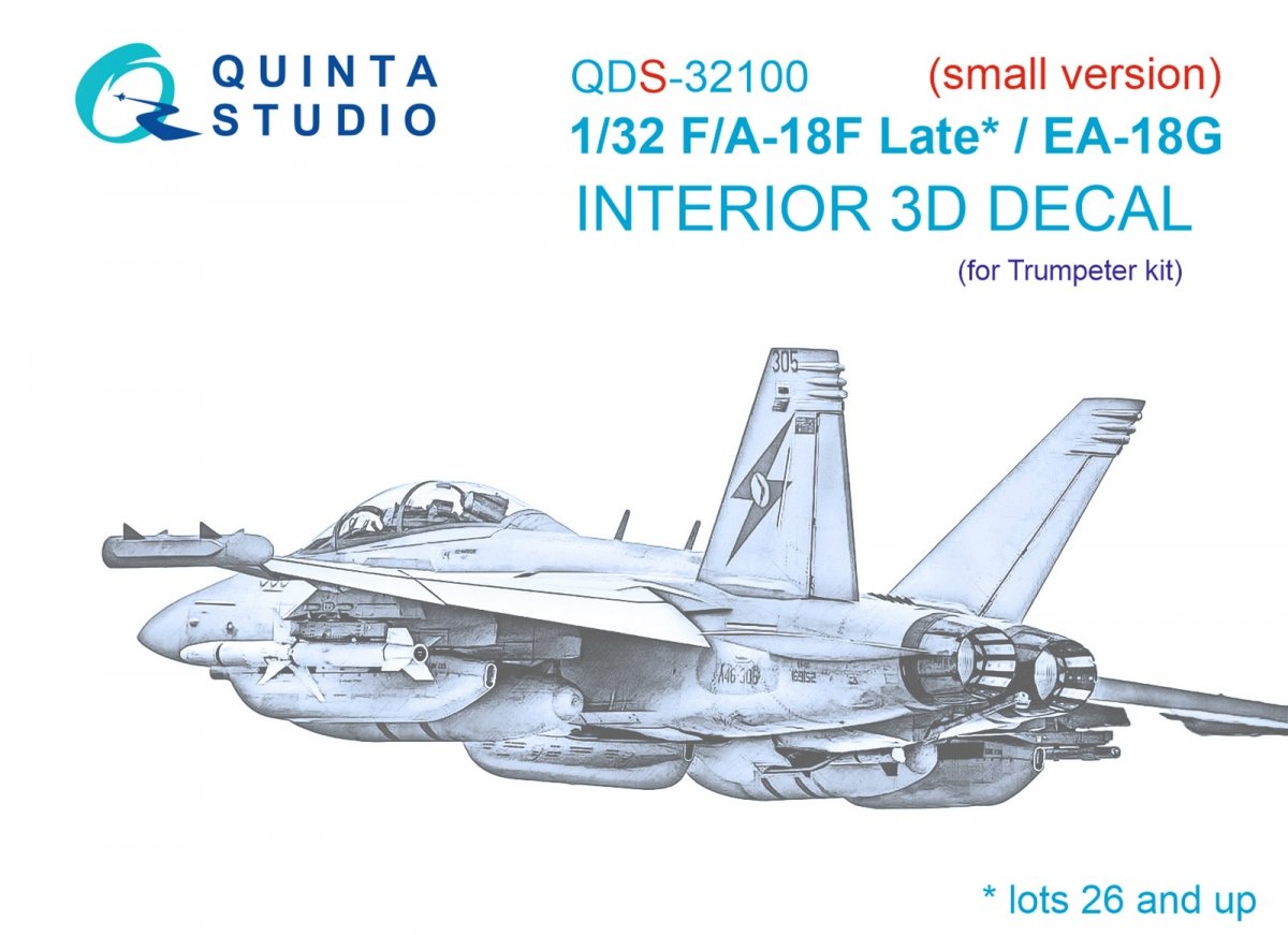 Quinta Studio QDS-32100 F/A-18F late / EA-18G 3D-Printed &amp;amp; coloured Interior on decal paper (Trumpeter) (Small version) 1/32