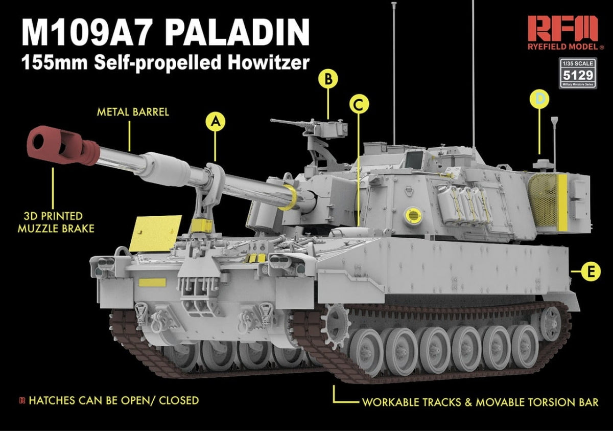 Rye Field Model 5129 M109A7 PALADIN 155 mm Self-Propelled Howitzer w/ Workable Tracks 1/35 – zdjęcie 2