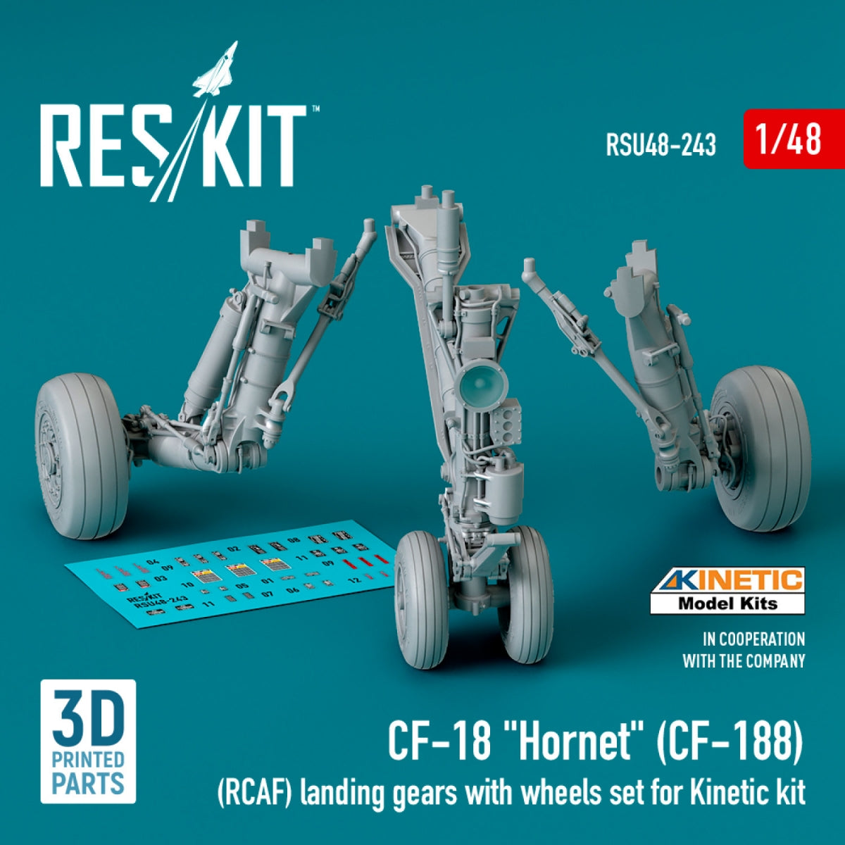 Train d&amp;#39;atterrissage avec roues RESKIT RSU48-0243 CF-18 « Hornet » (CF-188) (RCAF) pour maquette Kinetic (impression 3D) à l&amp;#39;échelle 1/48 – image 2