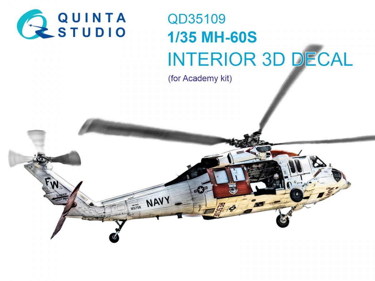 Quinta Studio QD35109 MH-60S 3D-Printed &amp; colored Interior on decal paper (Academy) 1/35