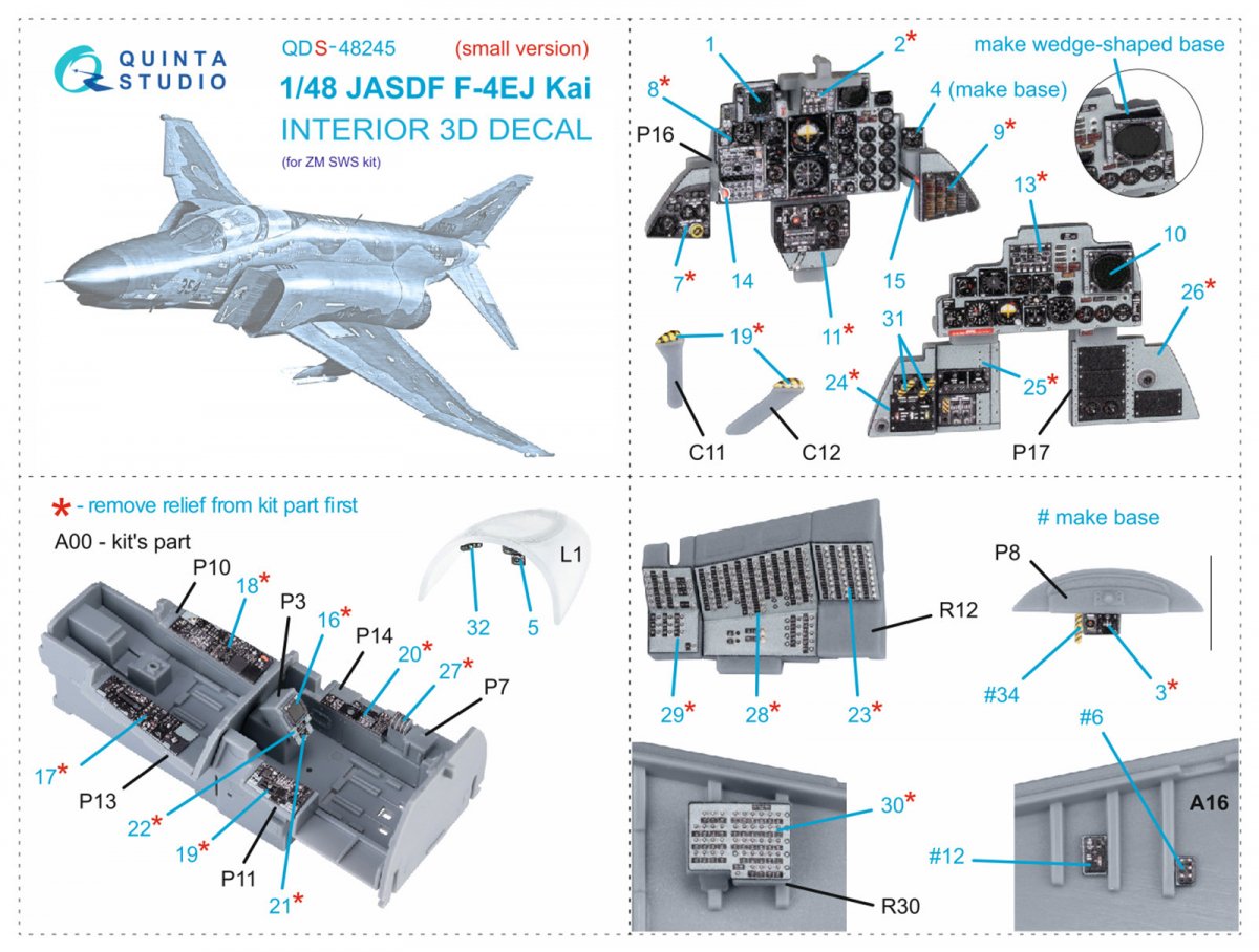 Quinta Studio QDS-48245 F-4EJ Kai 3D-Printed &amp;amp; coloured Interior on decal paper (ZM SWS) (Small version) 1/48 – immagine 2