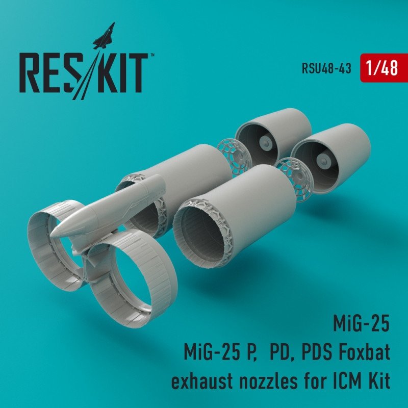 RESKIT RSU48-0043 Buses d&amp;#39;échappement Foxbat pour MiG-25 P, PD, PDS (kit ICM 1/48)