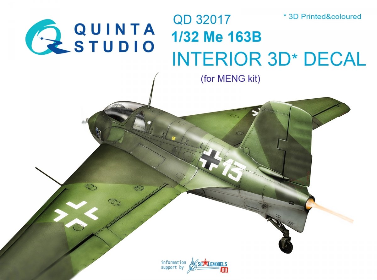 Intérieur imprimé en 3D et coloré sur papier décalcomanie Quinta Studio QD32017 Me 163B (pour maquette Meng) 1/32