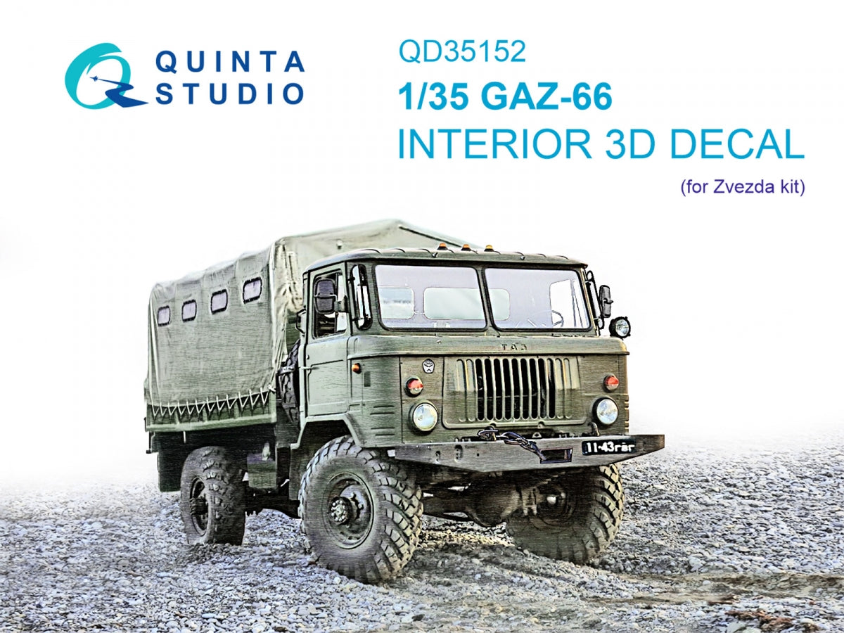 Quinta Studio QD35152 GAZ-66 3D-Printed &amp; colored Interior on decal paper (Zvezda) 1/35
