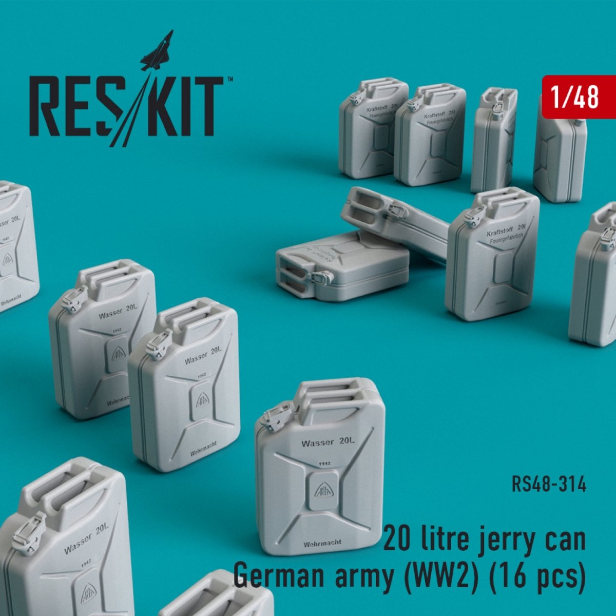 RESKIT RS48-0314 JERRY-BIDON DE 20 LITRES - ARMÉE ALLEMANDE (WWLL) (16 PIÈCES) 1/48