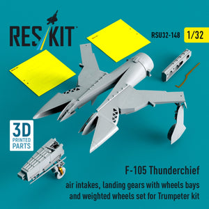 RESKIT RSU32-0148 F-105 Thunderchief air intakes, landing gears with wheels bays and weighted wheels set for Trumpeter kit (3D Printed) 1/32