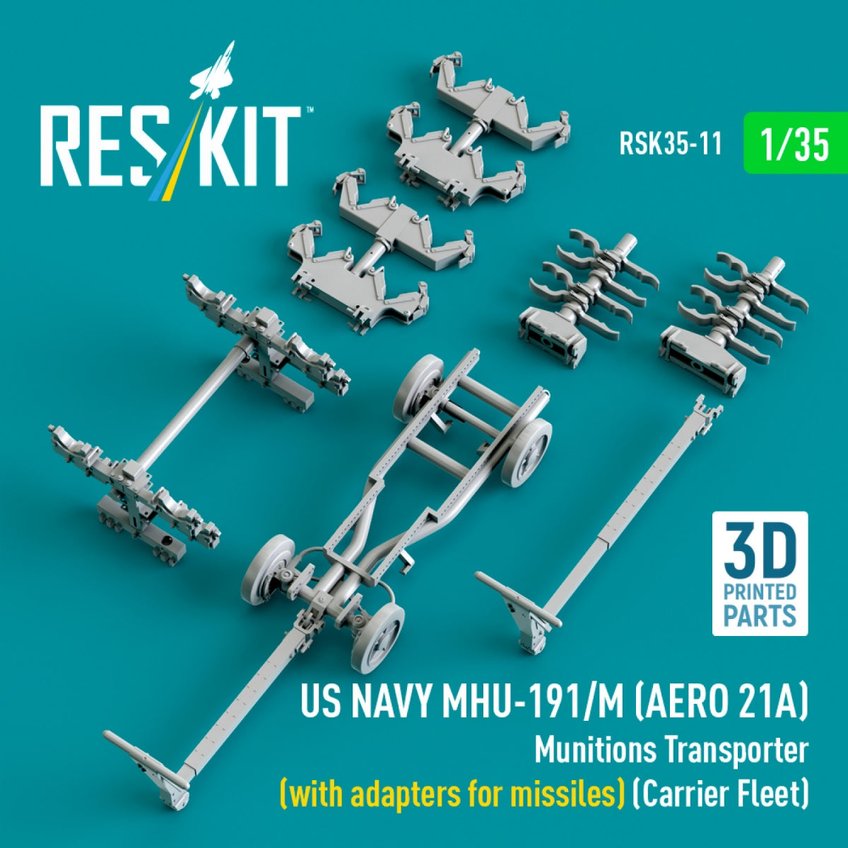 RESKIT RSK35-0011 US NAVY MHU-191/M (AERO 21A) Munitions Transporter (with adapters for missiles) (Carrier Fleet) (3D Printed model kit) 1/35 – Bild 4