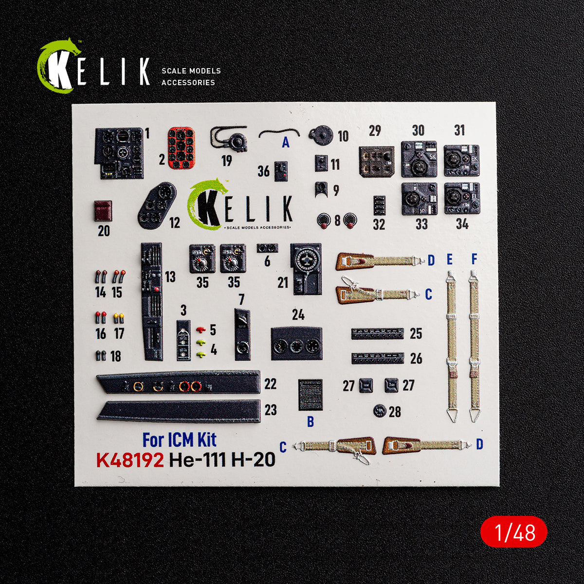 KELIK K48192 He-111 H-20 - interior 3D decals for ICM kit 1/48 – imagen 2