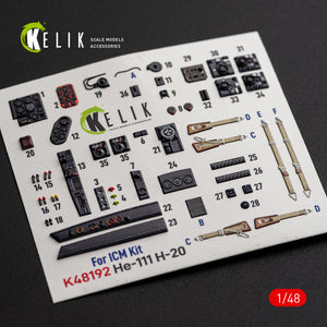 KELIK K48192 He-111 H-20 - interior 3D decals for ICM kit 1/48