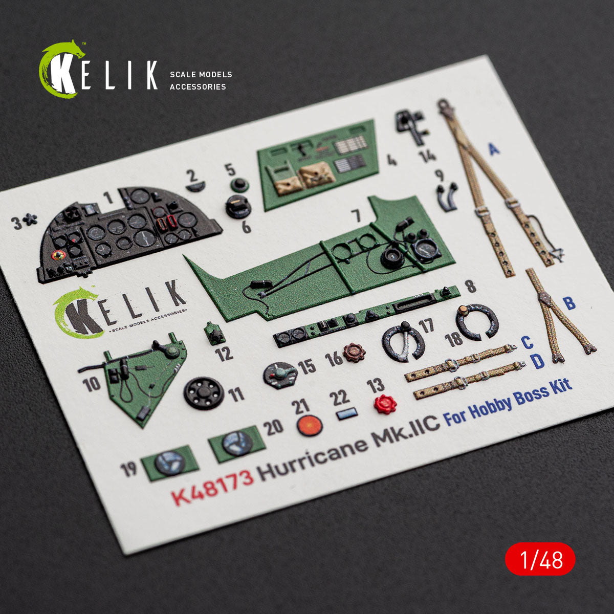 KELIK K48173 Hurricane Mk.IIC - interior 3D decals for HobbyBoss kit 1/48