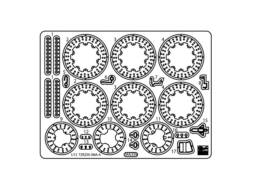 Hasegawa 21773 Etching Parts for Yamaha TZR250 (3MA) (1989) (front and rear brake disc, cable guide) (stainless steel) 1/12