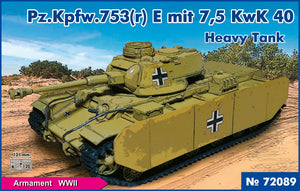 PST 72089 Pz.Kpfw.753(r) E Mit 7,5 KwK 40 Heavy Tank 1/72