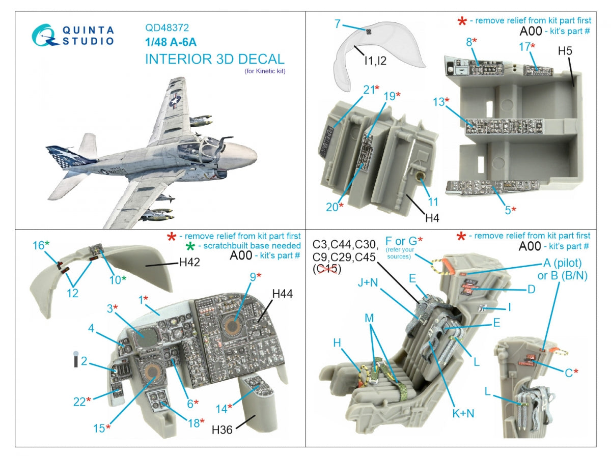 Quinta Studio QD48372 A-6A 3D-Printed &amp;amp; coloured Interior on decal paper (Kinetic) 1/48 – immagine 2
