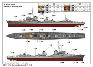 Trumpeter 05791 German Zerstorer Z-37 1943 1/700 – imagen 5