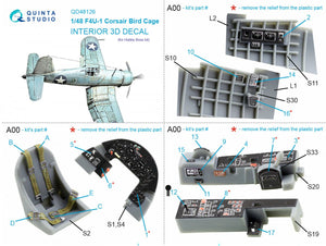 Intérieur imprimé en 3D et coloré sur papier décalcomanie pour F4U-1 Corsair (Hobby Boss) Quinta Studio QD48126 (Cage à oiseaux) 1/48 – image 8