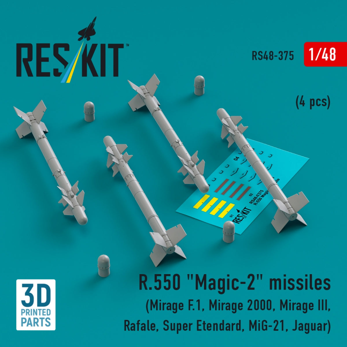 RESKIT RS48-0375 R.550 &amp;quot;Magic-2&amp;quot; missiles (4 pcs) (3D Printed) 1/48