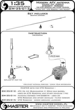 Master GM-35-013 Antena Comrod VHF3088VM - używana na KTO Rosomak i innych pojazdach (1 szt.) - wersja z prostą podstawą 1/35 – immagine 3